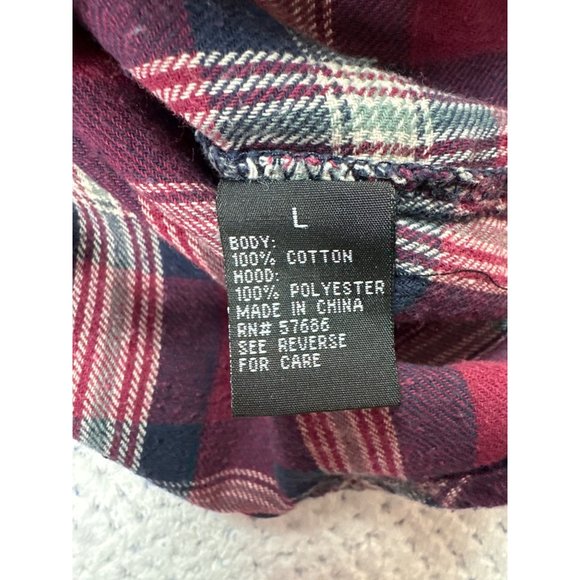 Paper Tee Buffalo Plaid Hoodie Shacket Womens Red Large Medium Weight Long Sleev - Picture 10 of 11